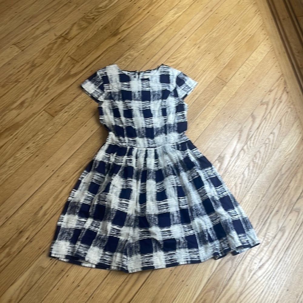 People Tree Organic Cotton Blue White Plaid Fit & Flare Dress Size 8